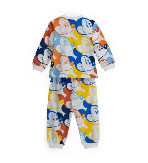 Children's pajama set with cartoon character print on a white background